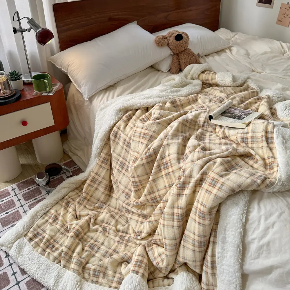 秋冬用 レトロ チェック柄 フラワー デザイン 厚手 毛布 ソファブランケット オフィス 昼寝用 保温ブランケット ID3454 タイプ⑨ / 80*120cm