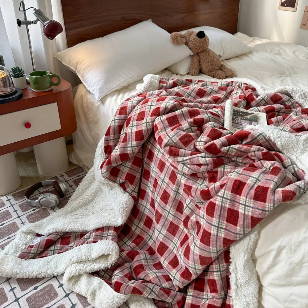 秋冬用 レトロ チェック柄 フラワー デザイン 厚手 毛布 ソファブランケット オフィス 昼寝用 保温ブランケット ID3454 タイプ④ / 80*120cm