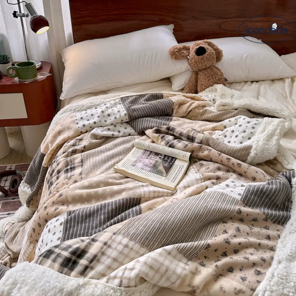 秋冬用 レトロ チェック柄 フラワー デザイン 厚手 毛布 ソファブランケット オフィス 昼寝用 保温ブランケット ID3454