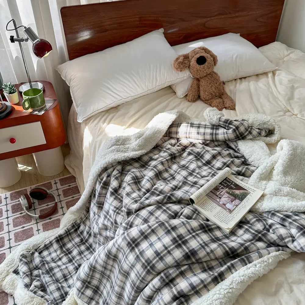 秋冬用 レトロ チェック柄 フラワー デザイン 厚手 毛布 ソファブランケット オフィス 昼寝用 保温ブランケット ID3454 タイプ⑥ / 80*120cm