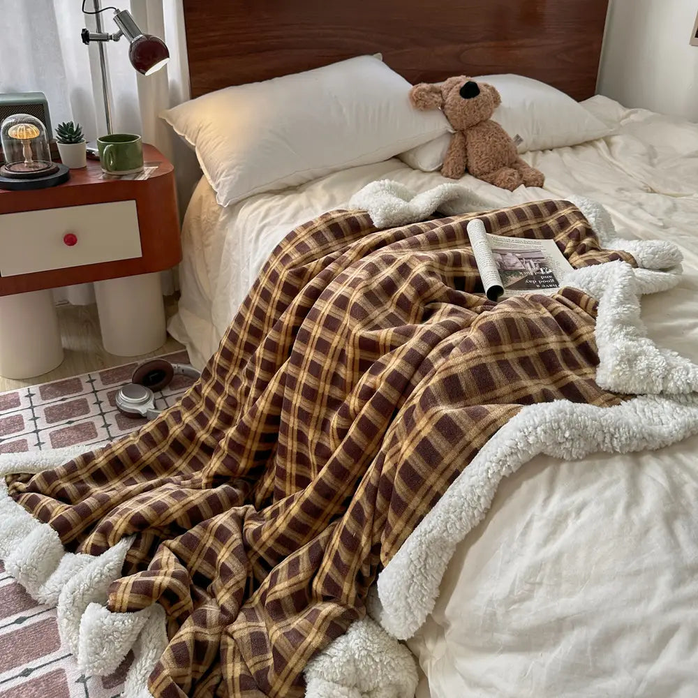 秋冬用 レトロ チェック柄 フラワー デザイン 厚手 毛布 ソファブランケット オフィス 昼寝用 保温ブランケット ID3454 タイプ⑧ / 80*120cm