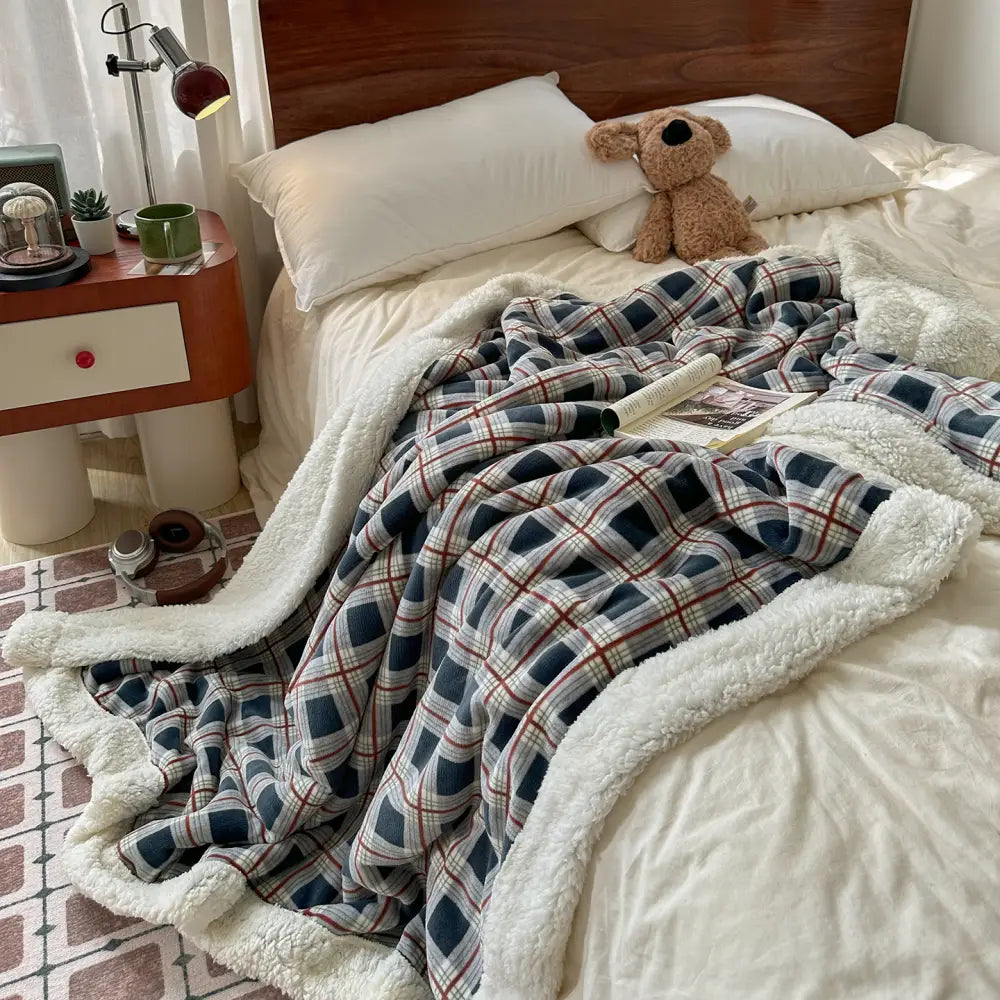 秋冬用 レトロ チェック柄 フラワー デザイン 厚手 毛布 ソファブランケット オフィス 昼寝用 保温ブランケット ID3454 タイプ⑤ / 80*120cm