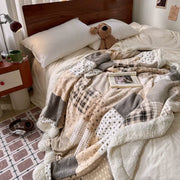 秋冬用 レトロ チェック柄 フラワー デザイン 厚手 毛布 ソファブランケット オフィス 昼寝用 保温ブランケット ID3454 タイプ① / 80*120cm