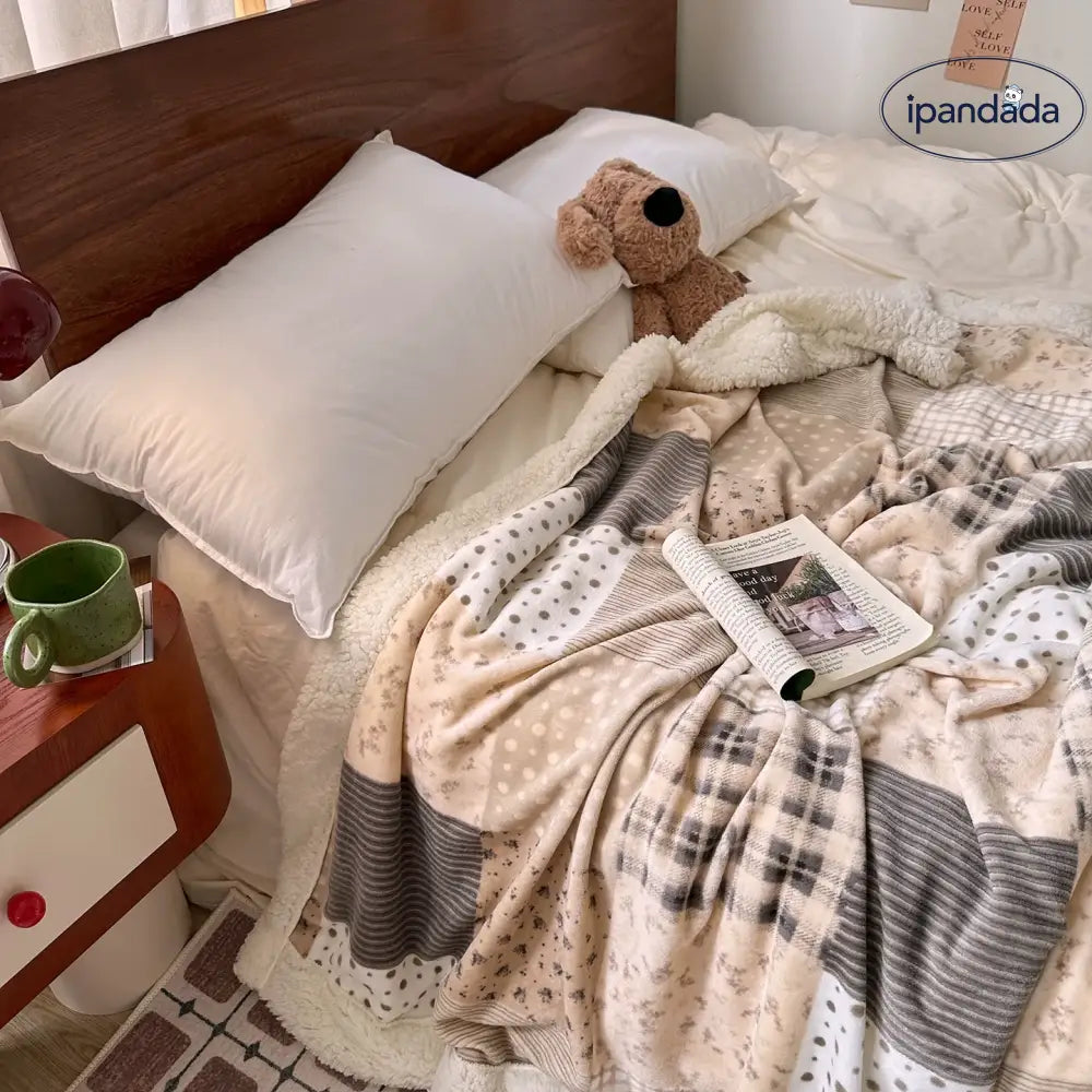 秋冬用 レトロ チェック柄 フラワー デザイン 厚手 毛布 ソファブランケット オフィス 昼寝用 保温ブランケット ID3454