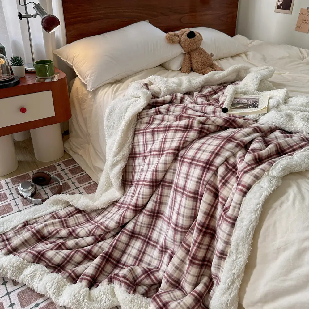 秋冬用 レトロ チェック柄 フラワー デザイン 厚手 毛布 ソファブランケット オフィス 昼寝用 保温ブランケット ID3454 タイプ⑦ / 80*120cm