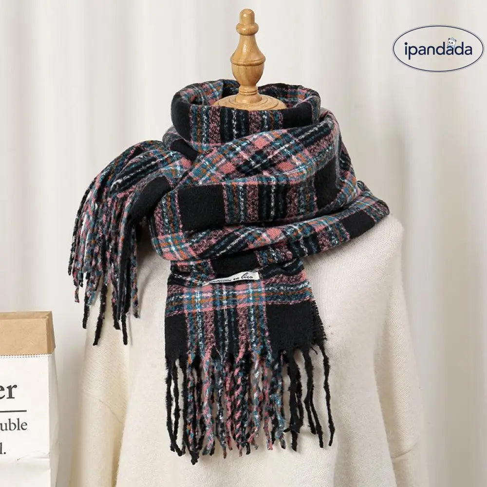 秋冬用 レトロ インフルエンサー スタイル 保温 ニット スヌード クリスマス 雰囲気 レッド チェック スカーフ レディース ID2878