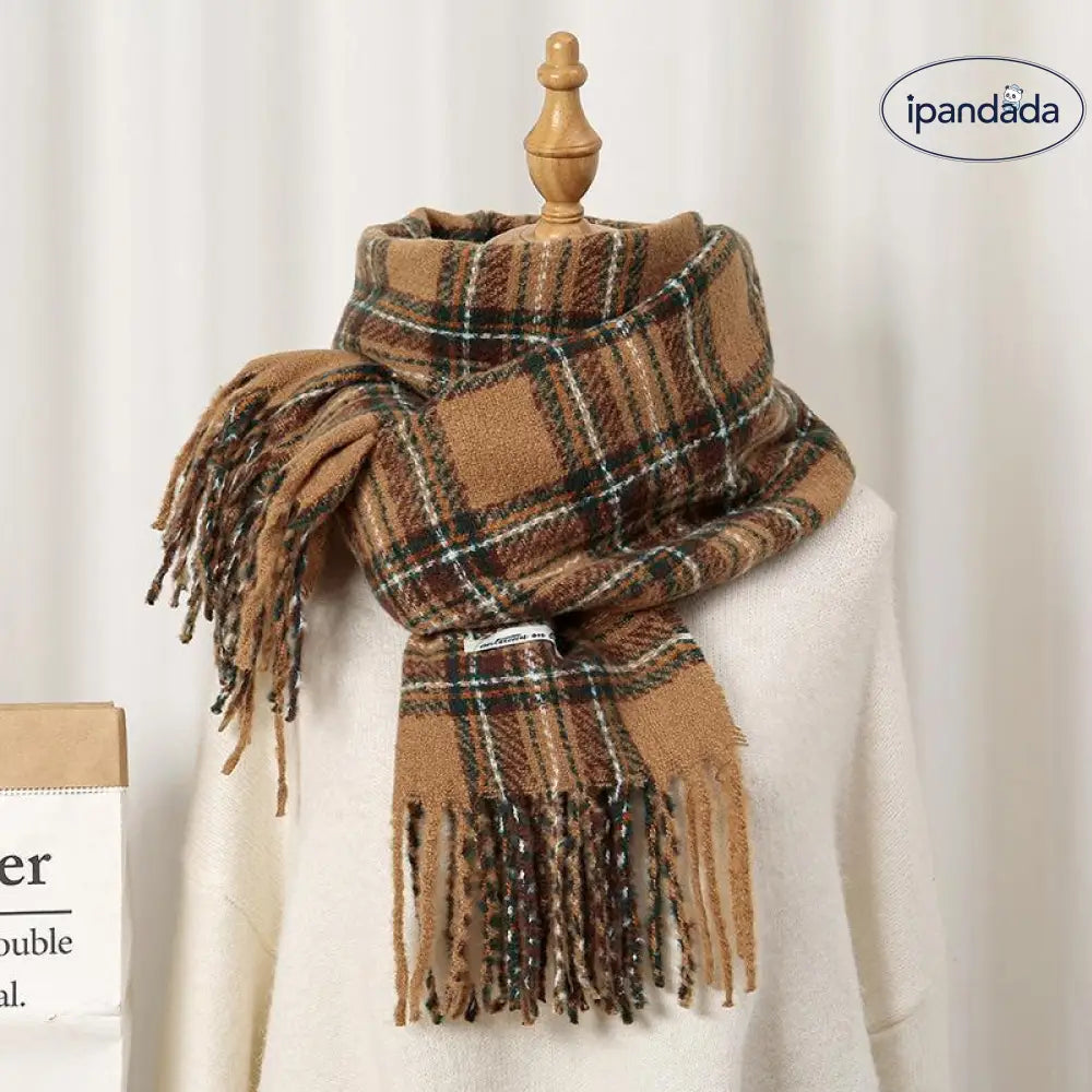 秋冬用 レトロ インフルエンサー スタイル 保温 ニット スヌード クリスマス 雰囲気 レッド チェック スカーフ レディース ID2878