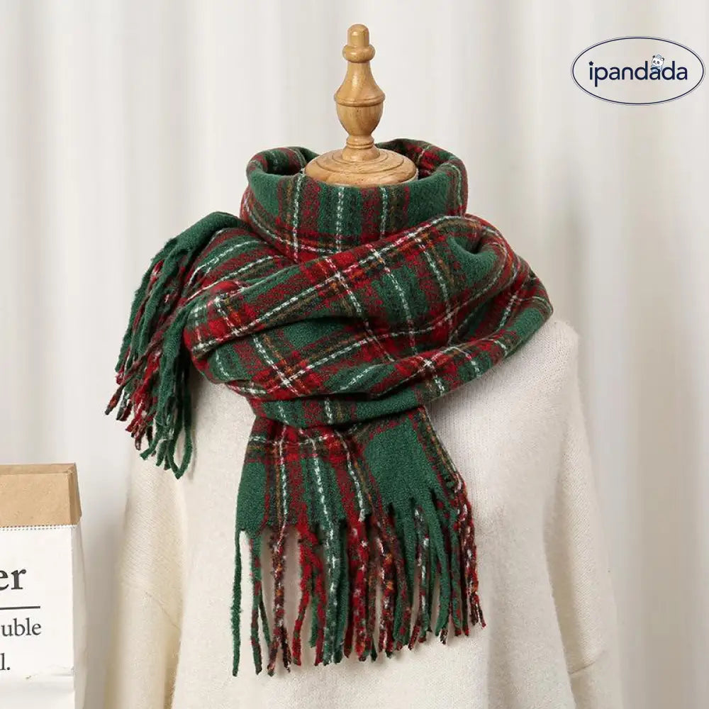 秋冬用 レトロ インフルエンサー スタイル 保温 ニット スヌード クリスマス 雰囲気 レッド チェック スカーフ レディース ID2878