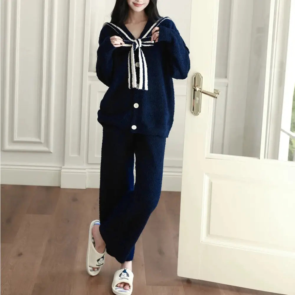 秋冬用 ソフト ふわふわ 保温 快適 パジャマ ナイトウェア かわいい 可愛い 暖かい 女性用 秋冬用 厚手 長袖 長パンツ ルームウェア ID3702 ブラック / フリー レディース＞セットアップ