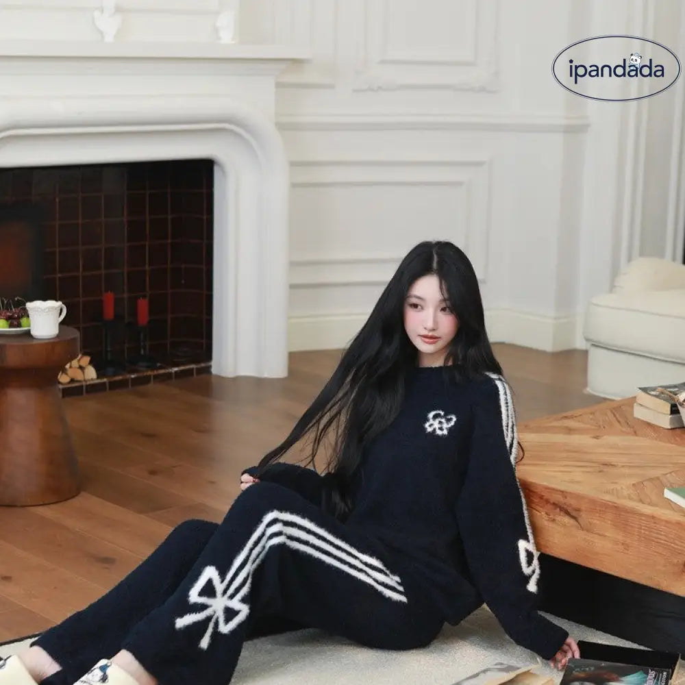 秋冬用 ソフト 長袖 部屋着 ふわふわ フリース 保温 快適 パジャマ ナイトウェア かわいい 可愛い 暖かい 女性用 秋冬用 厚手 長袖 長パンツ ID3703 ダークブルー / フリー レディース＞セットアップ