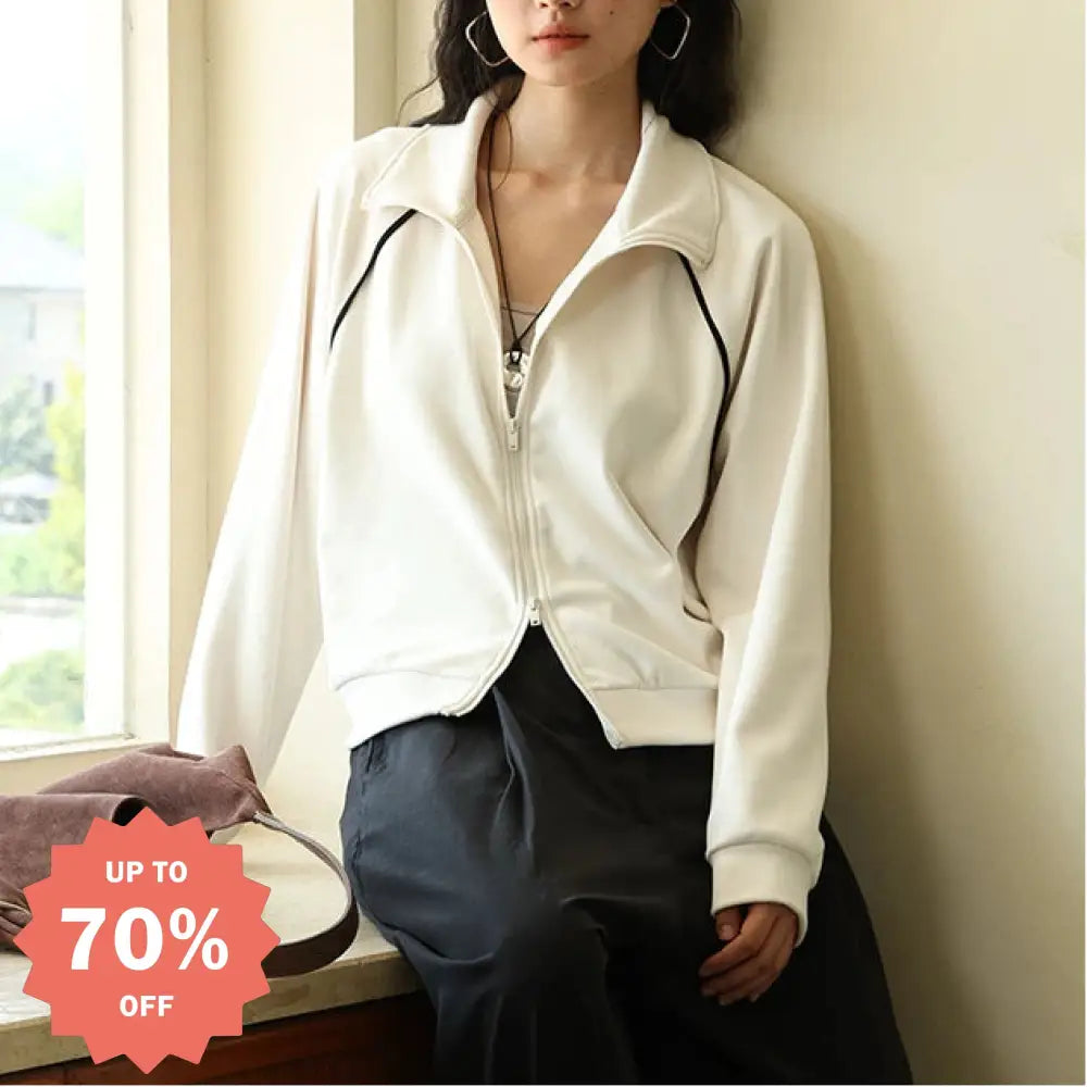 秋冬用 無地 長袖 スウェットシャツ レディース アウター アメリカン ショートカーディガン トップス バイカラーブレンドジャケット ID3796