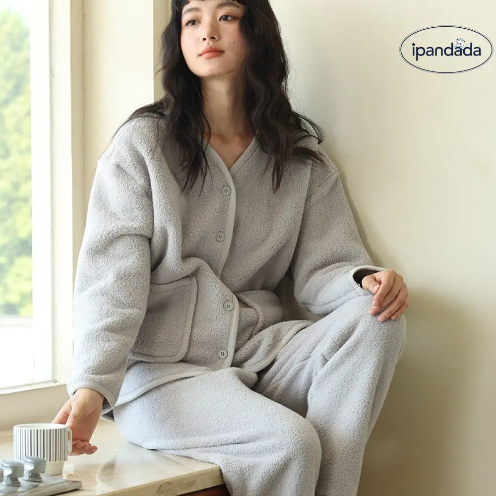秋冬用 新作 ボタン付 レディース 無地 フリース カーディガン パジャマ ゆったり ダブルフェイス フリース 保温 セットアップ ID3799