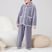 秋冬 子供 フリース おしゃれ パジャマセット 中小男女 子供用 保温 カーディガン パジャマズボン 2点セット ID2600