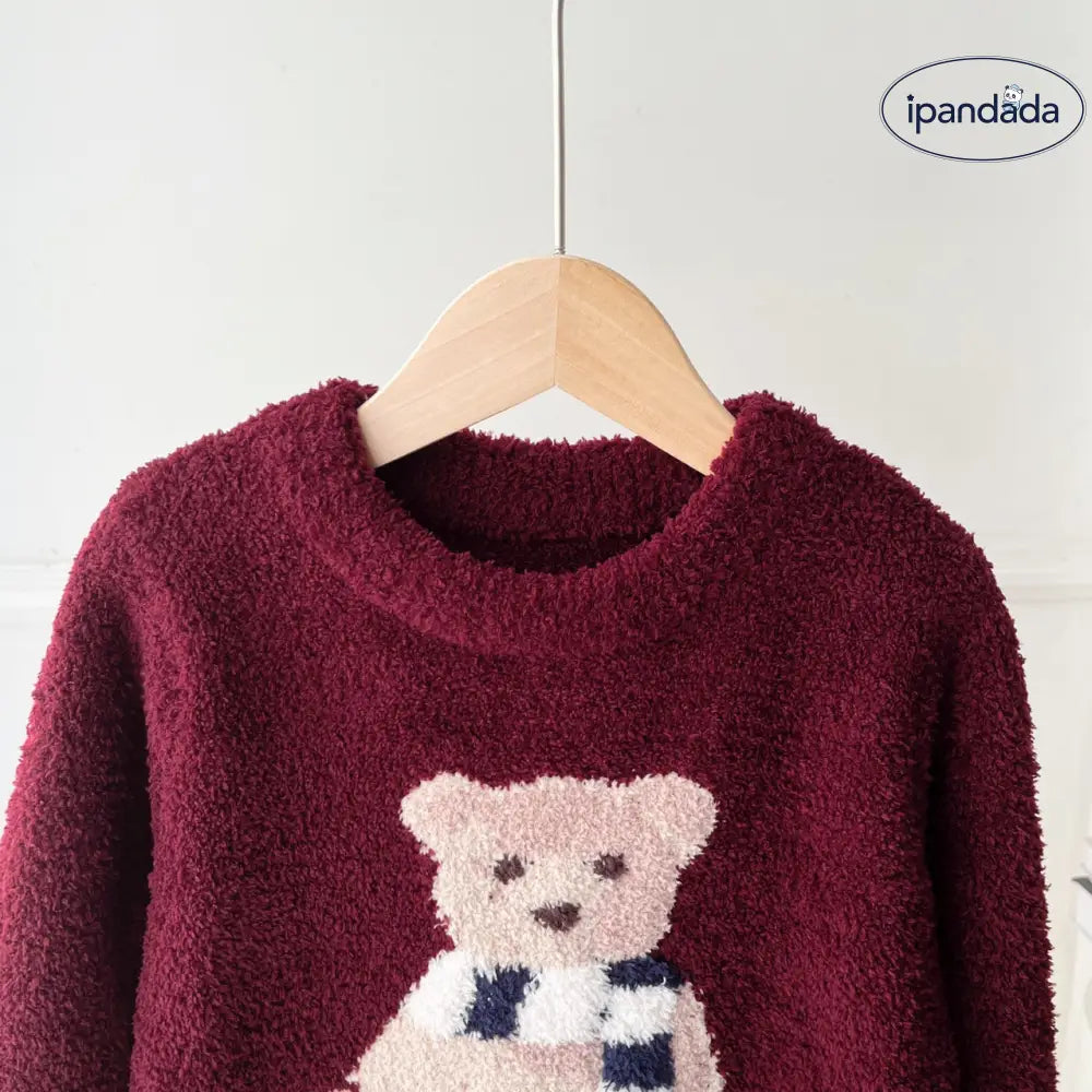 秋冬 子供 親子 クリスマス かわいい クマ ふわふわ 長袖 長ズボン パジャマ セット レード ID2988