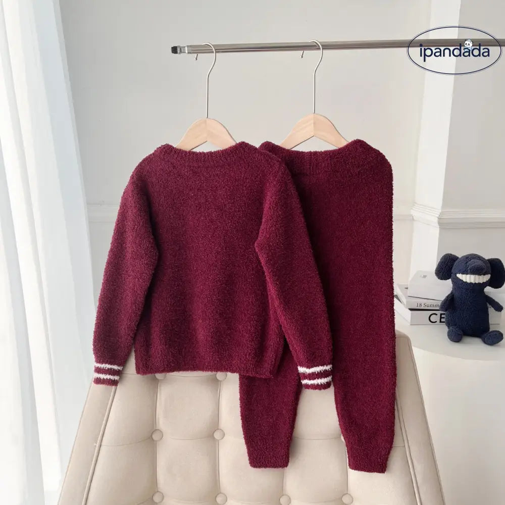 秋冬 子供 親子 クリスマス かわいい クマ ふわふわ 長袖 長ズボン パジャマ セット レード ID2988