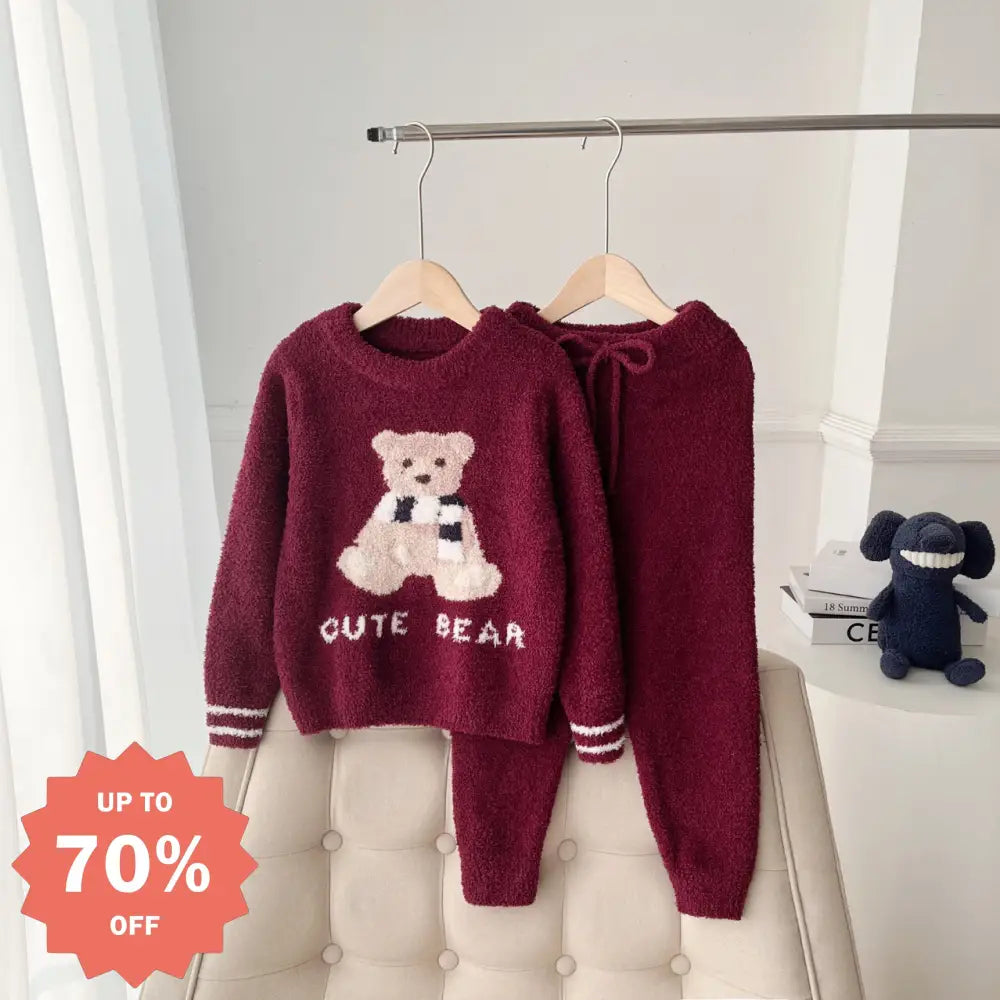 秋冬 子供 親子 クリスマス かわいい クマ ふわふわ 長袖 長ズボン パジャマ セット レード ID2988 写真通り / XS