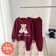 秋冬 子供 親子 クリスマス かわいい クマ ふわふわ 長袖 長ズボン パジャマ セット レード ID2988 写真通り / XS