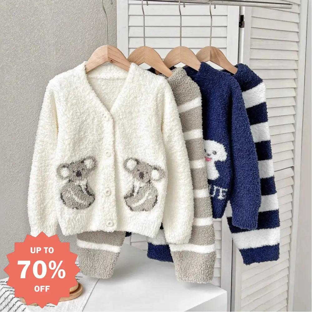 秋冬 子供用 カーディガン ふわふわ コアラ ビションフリーゼ 犬柄 ルームウェア パジャマ セット おしゃれ クリスマス ギフト ID3243 ベビー＆キッズ