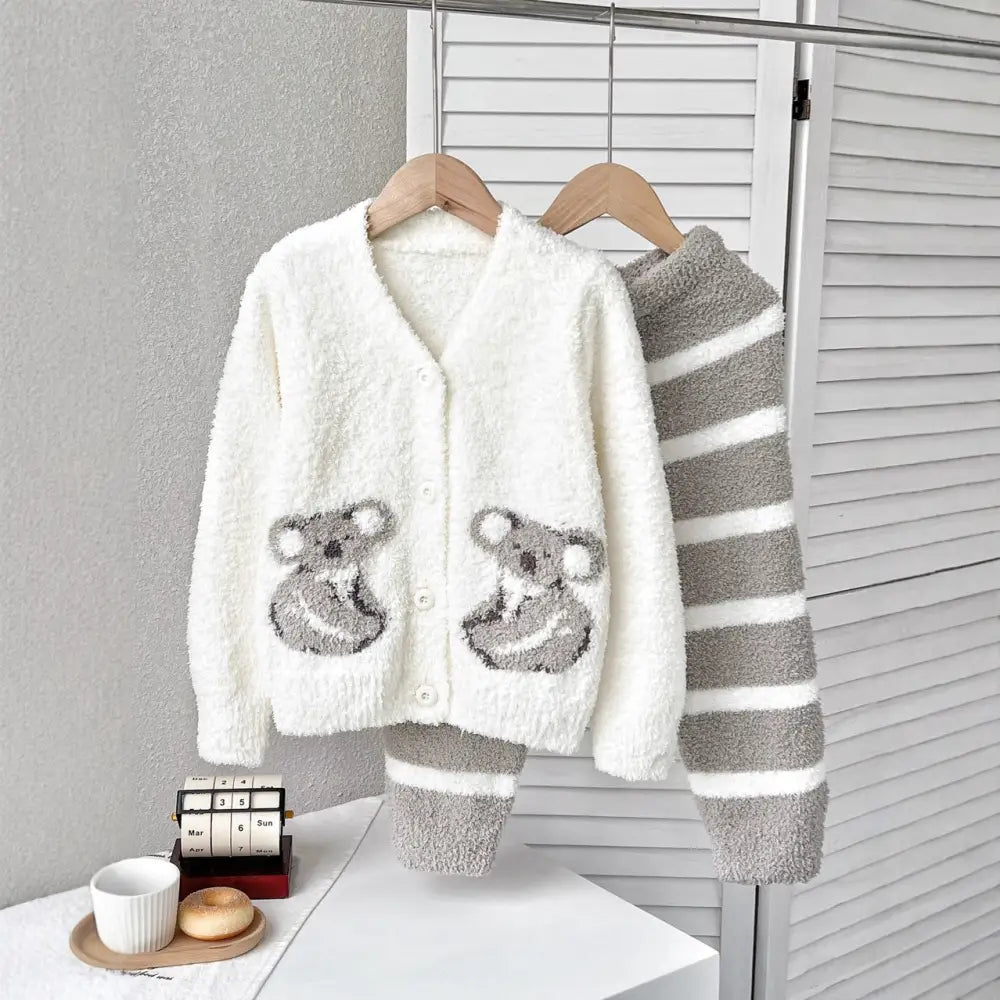 秋冬 子供用 カーディガン ふわふわ コアラ ビションフリーゼ 犬柄 ルームウェア パジャマ セット おしゃれ クリスマス ギフト ID3243 ホワイト / XS ベビー＆キッズ