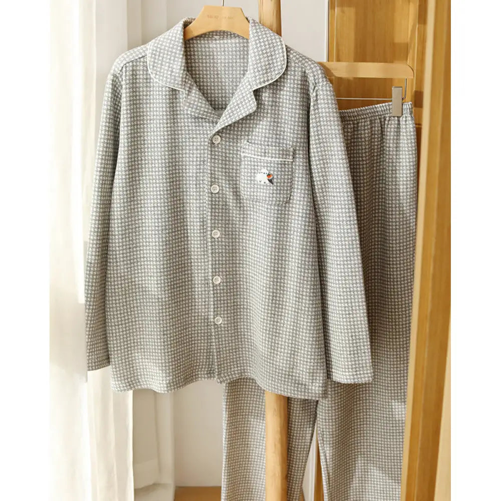 秋冬カップル エアリーコットン ペアパジャマ 男女用 コットン 保温 ルームウェア 高級感 セット カップル クリスマス ギフト ID3157 女性用 グレー / M コーディネート＞ペアルック