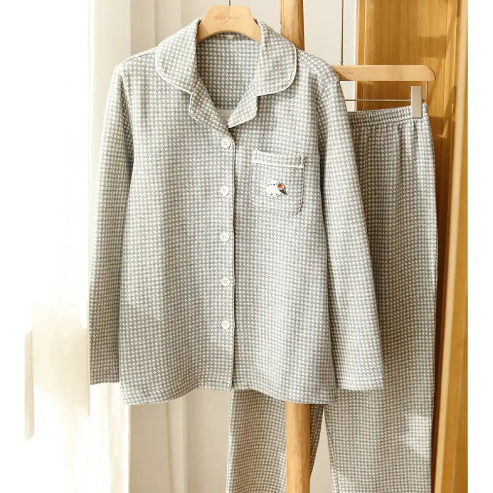 秋冬カップル エアリーコットン ペアパジャマ 男女用 コットン 保温 ルームウェア 高級感 セット カップル クリスマス ギフト ID3157 男性用 グレー / M コーディネート＞ペアルック