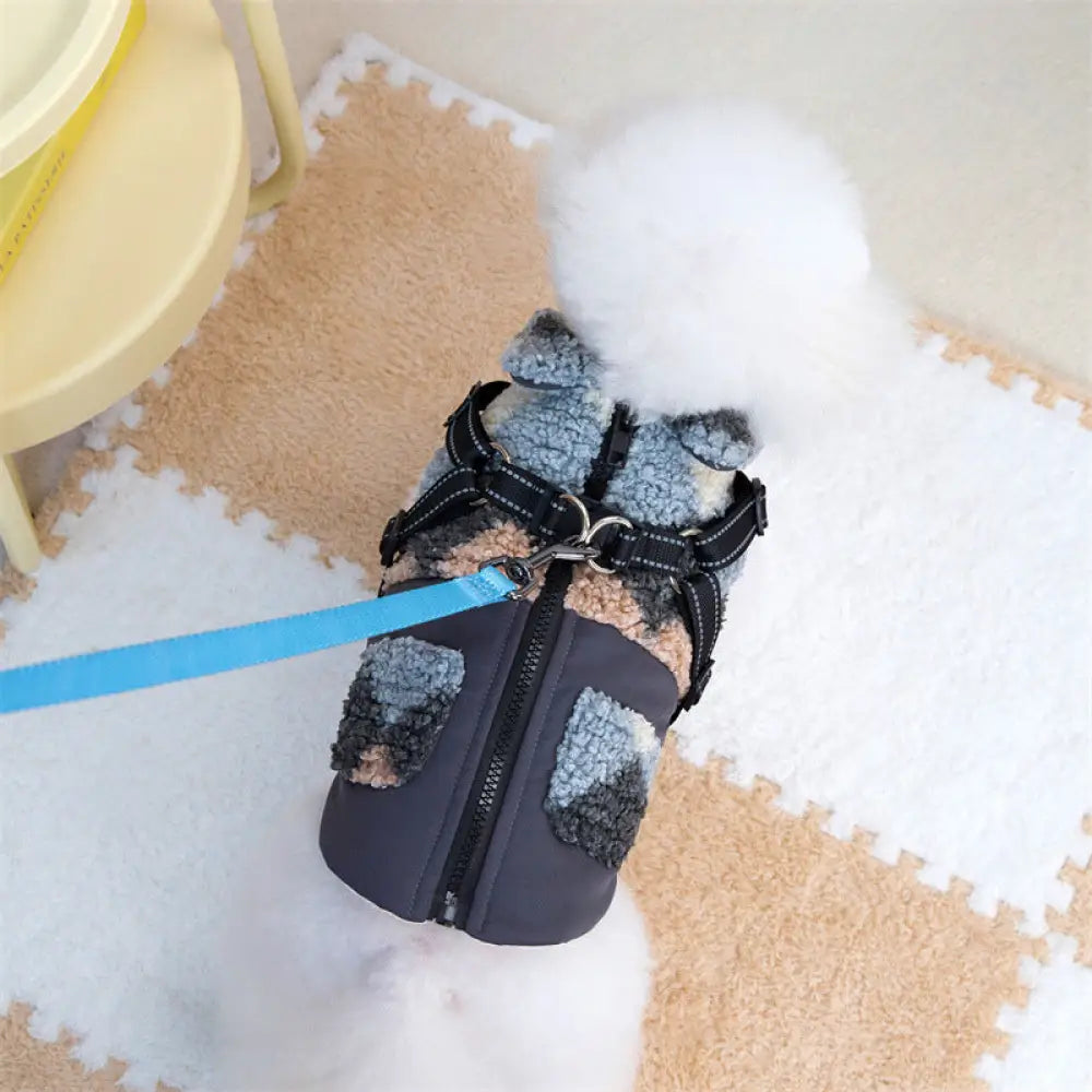 秋冬しばいぬ 大型犬 シンプル 布製 ダウンジャケット テディ ベア ビション フリーゼ 小型犬 ペット用 コート ID3353 ダークグレー / XS