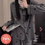 秋新作 パジャマ レディース 綿 長袖 長パンツ グレー カートゥーン ミッキー カップル カーディガン ルームウェア 春秋 セット ID4335