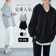 秋 新作 レディース トップス 韓国風 カジュアル ゆったり Vネック スリット フード付き スウェット ID2498