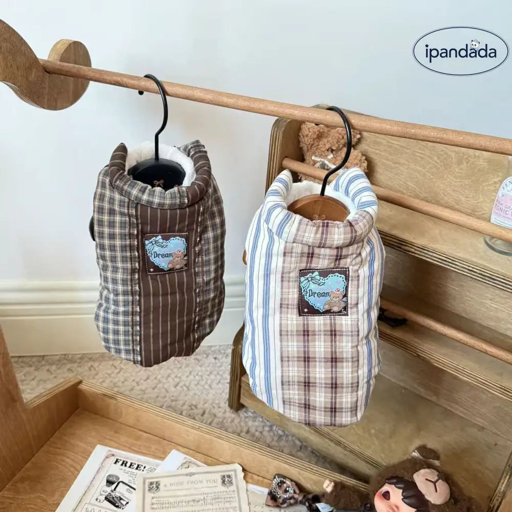 冬用 ウエスティ服 ビション 冬 アウター パッチワーク トイプードル ベスト ペット 防寒 保温 チェック柄 ID3595