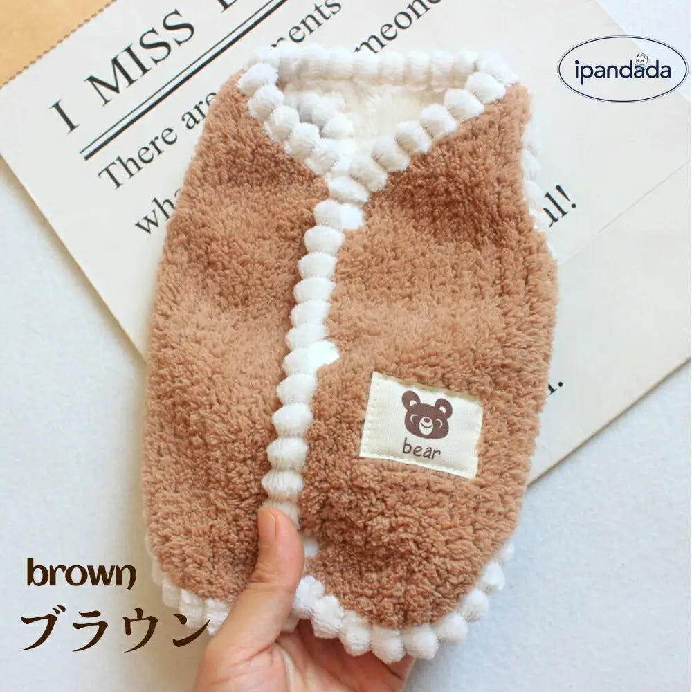 犬 ベスト 背中開き 犬服 秋 冬 ペット服 冬用 ペットベスト ドッグウェア ベスト 暖かい 裏ボア 防寒着 着脱簡単 ボタン式 スナップボタン ノースリーブ かわいい タンクトップ クマ 犬の服 ぬいぐるみもOK ID2334