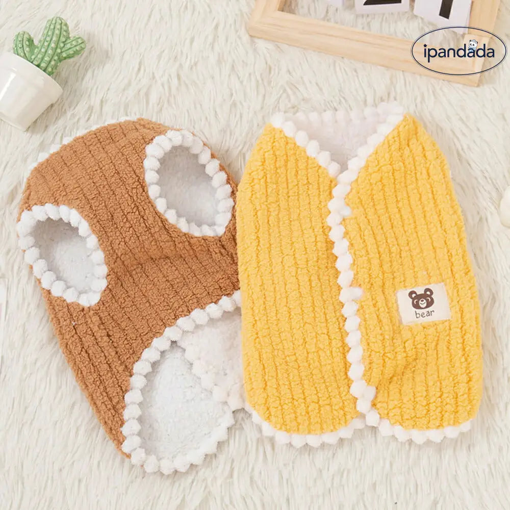 犬 ベスト 背中開き 犬服 秋 冬 ペット服 冬用 ペットベスト ドッグウェア ベスト 暖かい 裏ボア 防寒着 着脱簡単 ボタン式 スナップボタン ノースリーブ かわいい タンクトップ クマ 犬の服 ぬいぐるみもOK ID2334