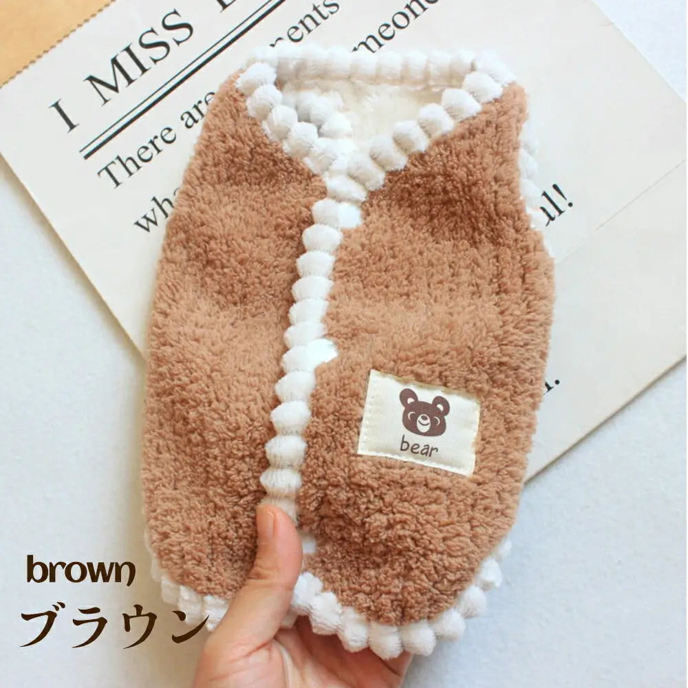 犬 ベスト 背中開き 犬服 秋 冬 ペット服 冬用 ペットベスト ドッグウェア ベスト 暖かい 裏ボア 防寒着 着脱簡単 ボタン式 スナップボタン ノースリーブ かわいい タンクトップ クマ 犬の服 ぬいぐるみもOK ID2334