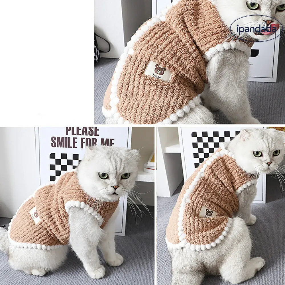 犬 ベスト 背中開き 犬服 秋 冬 ペット服 冬用 ペットベスト ドッグウェア ベスト 暖かい 裏ボア 防寒着 着脱簡単 ボタン式 スナップボタン ノースリーブ かわいい タンクトップ クマ 犬の服 ぬいぐるみもOK ID2334