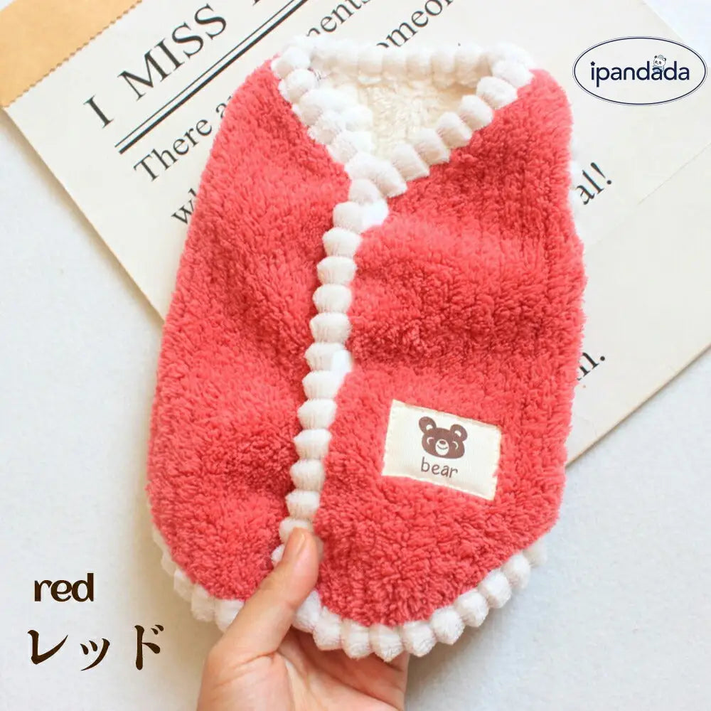 犬 ベスト 背中開き 犬服 秋 冬 ペット服 冬用 ペットベスト ドッグウェア ベスト 暖かい 裏ボア 防寒着 着脱簡単 ボタン式 スナップボタン ノースリーブ かわいい タンクトップ クマ 犬の服 ぬいぐるみもOK ID2334