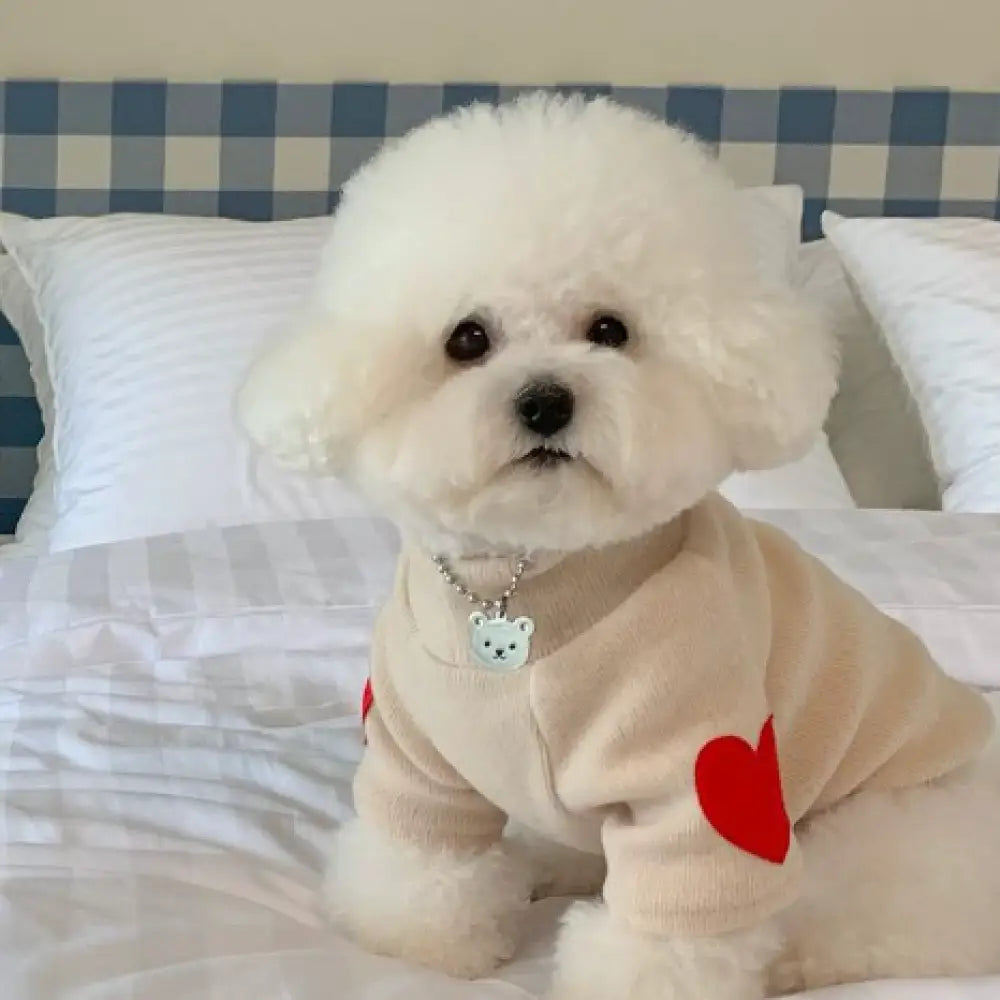 犬服 春秋 かわいい エルボーハートパッチトレーナー ペット 犬 小型犬 テディ ビション ヨークシャー 厚手 暖かい ペット服 チワワ服 トイプードル服 ヨークシャテリア服 ベージュ / XS（対応体重0.65-1.2KG）