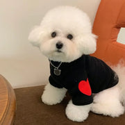 犬服 春秋 かわいい エルボーハートパッチトレーナー ペット 犬 小型犬 テディ ビション ヨークシャー 厚手 暖かい ペット服 チワワ服 トイプードル服 ヨークシャテリア服 ブラック / XS（対応体重0.65-1.2KG）