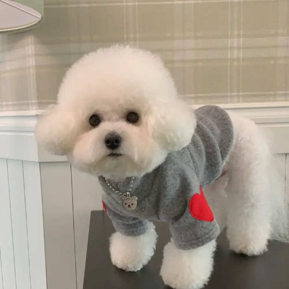 犬服 春秋 かわいい エルボーハートパッチトレーナー ペット 犬 小型犬 テディ ビション ヨークシャー 厚手 暖かい ペット服 チワワ服 トイプードル服 ヨークシャテリア服 グレー / XS（対応体重0.65-1.2KG）