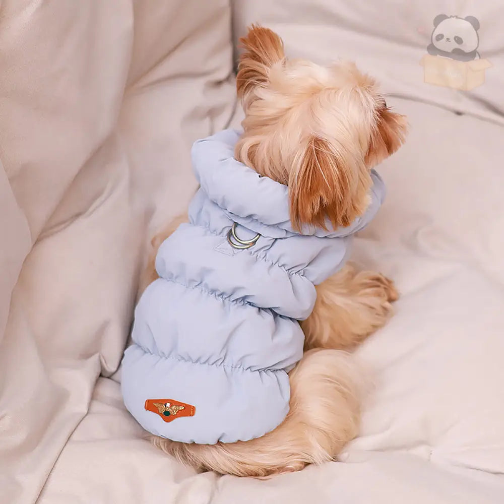 犬 服 ドッグウェア ダウン風ベスト 犬 ダウンジャケット Dカン付 犬の服 犬用洋服 袖なし ペット 前開き ペット服 ウェア 洋服 防寒 ボアベスト 猫 裏起毛 あったか 防寒着 秋冬 あったか 中/小型犬 寒さ対策 ライトブルー