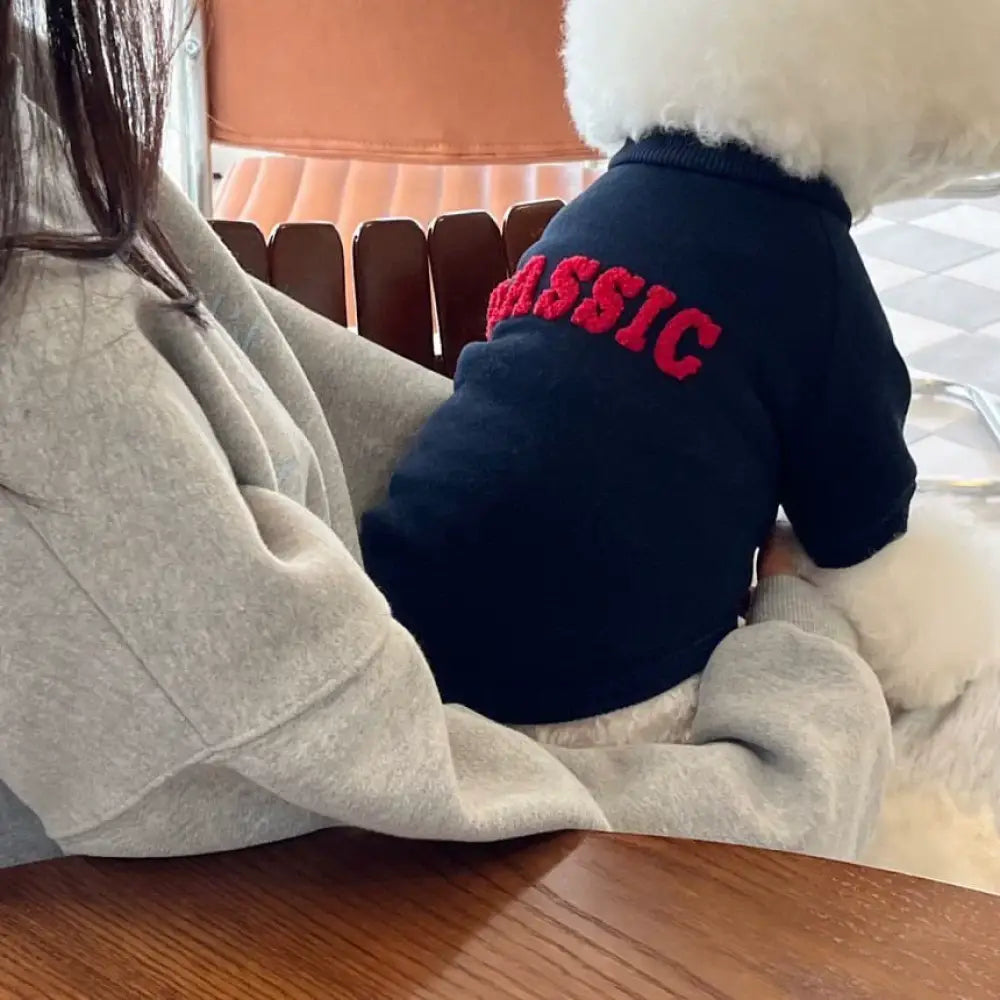犬服 ドッグウェア スウェット アルファベット　韓国スタイル 抜け毛防止 小/中型犬服 ペット洋服 秋冬春 室内室外 犬猫兼用 ネイビー / XS ペット用品＞ウェア