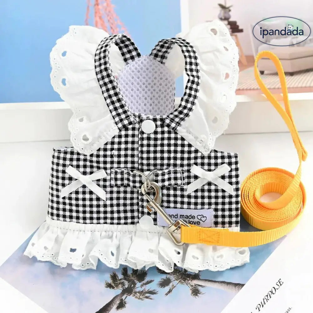 犬服 猫服 チェック柄 ワンピース スカート ハーネス ペット服 ドッグウェア ペット 春 夏 通気 おしゃれ かわいい 人気 可愛い お揃い 子犬 ペットウェア 女の子 男の子 離脱防止 抜け毛防止 お出かけ プレゼント インスタ映え
