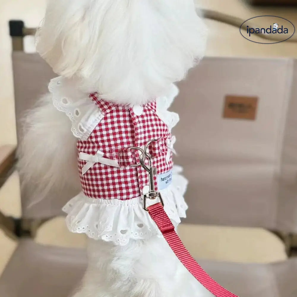 犬服 猫服 チェック柄 ワンピース スカート ハーネス ペット服 ドッグウェア ペット 春 夏 通気 おしゃれ かわいい 人気 可愛い お揃い 子犬 ペットウェア 女の子 男の子 離脱防止 抜け毛防止 お出かけ プレゼント インスタ映え