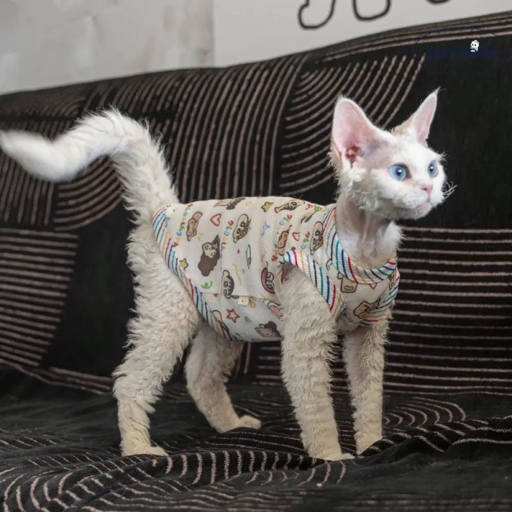 猫服 春夏 透気 猫 スフィンクス 猫用 カートゥーンプリント タンクトップ 夏 ID4337