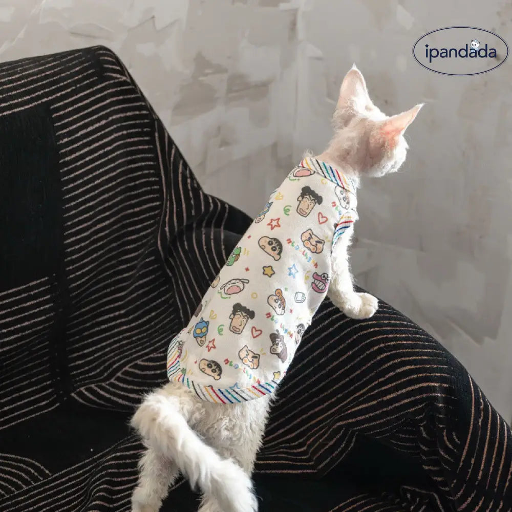猫服 春夏 透気 猫 スフィンクス 猫用 カートゥーンプリント タンクトップ 夏 ID4337