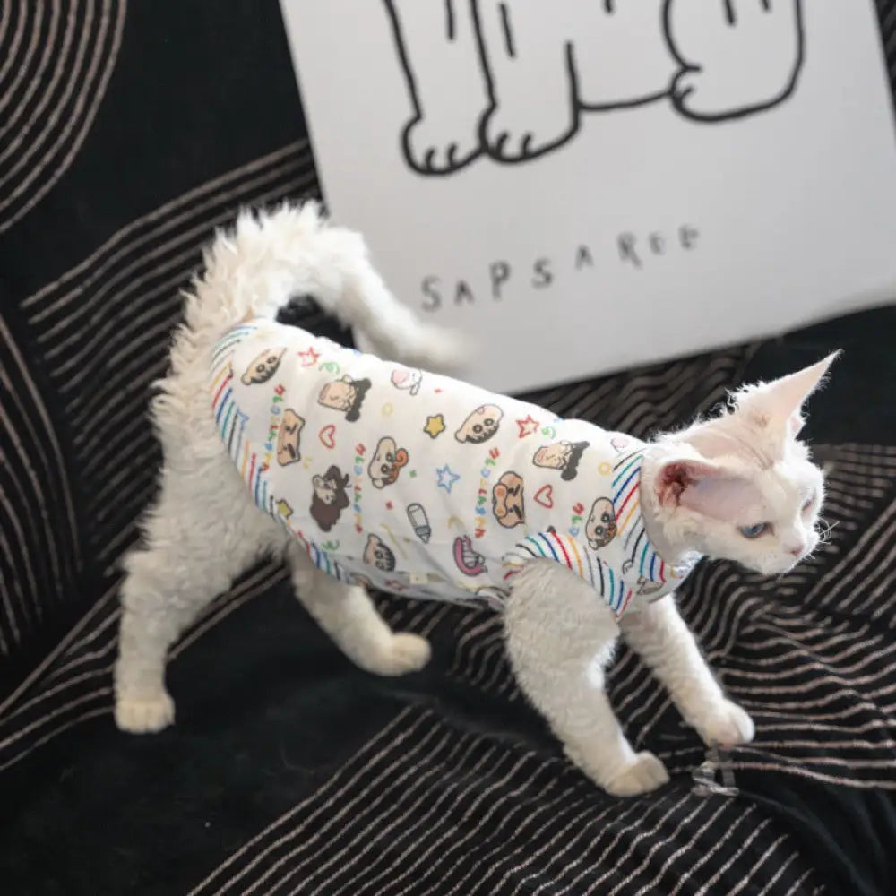 猫服 春夏 透気 猫 スフィンクス 猫用 カートゥーンプリント タンクトップ 夏 ID4337 写真通り / XS