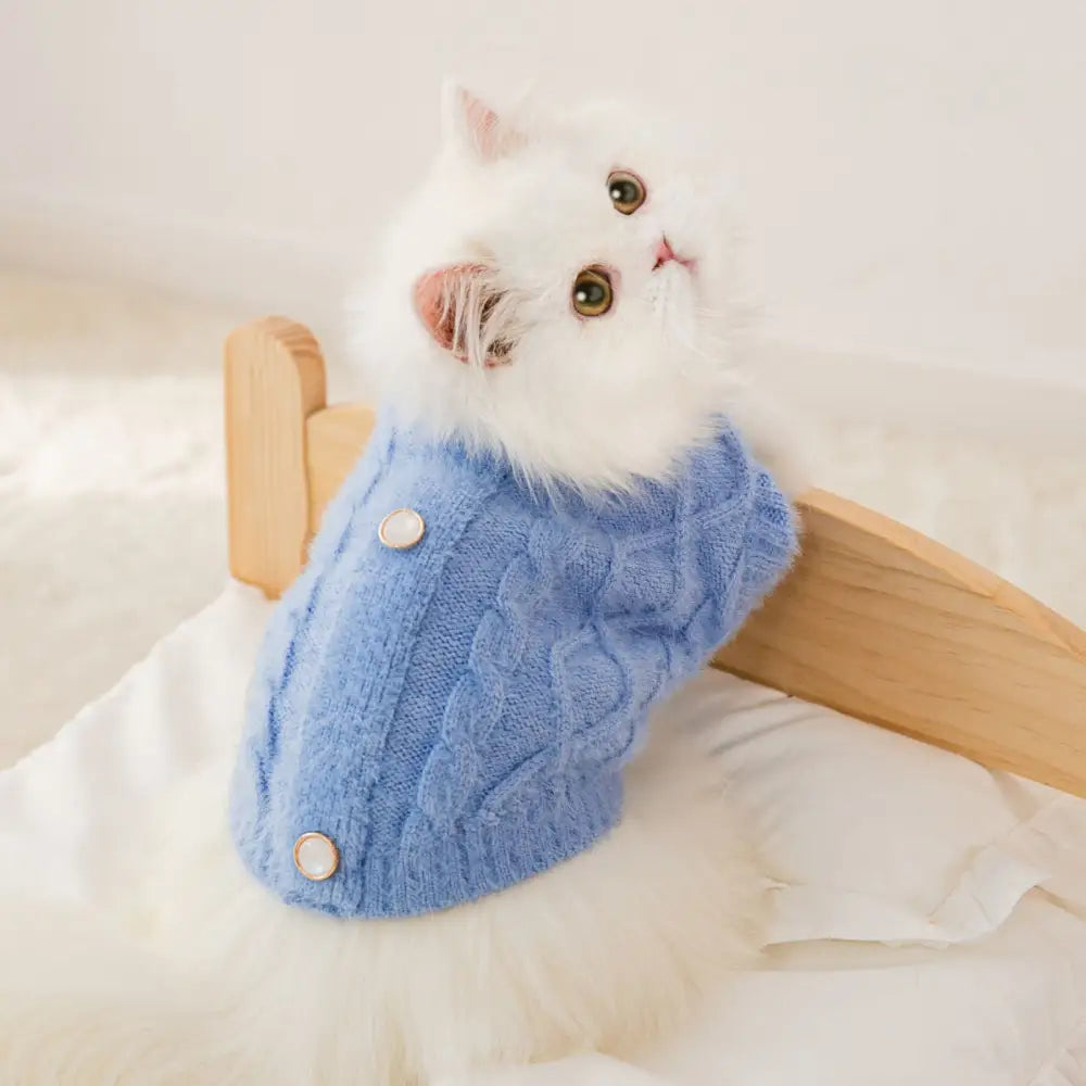 セーター ネコ服 秋冬 子猫 毛が抜けにくい ペット服 ラグドール用 ID2782 ブルー / XS