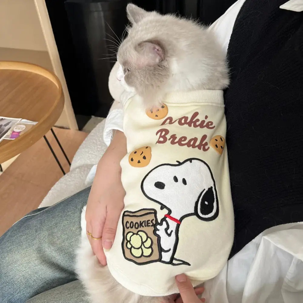 ペットウェア シュナウザー ビション フリーゼ 犬 猫 カートゥーン ベスト コットン フリース スヌーピー ID3814 アイボリー / XS / 厚手