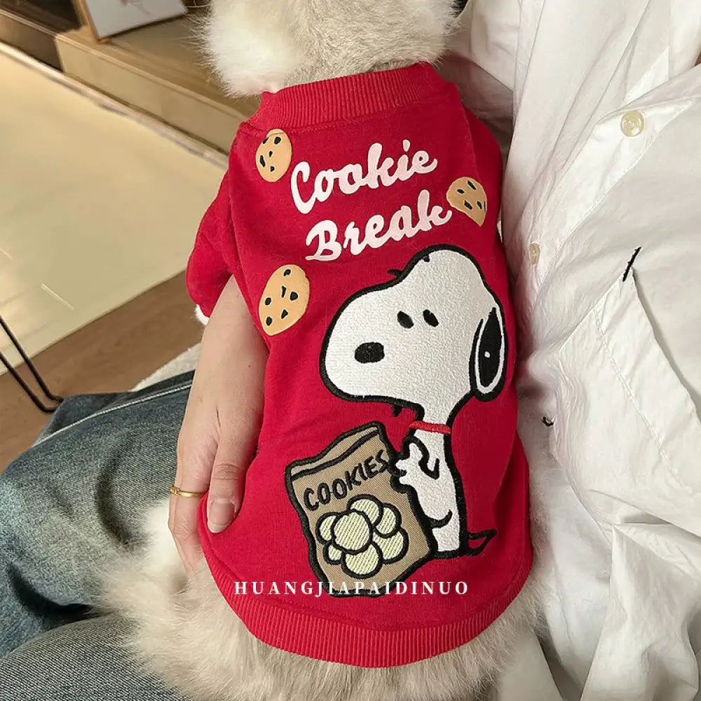 ペットウェア シュナウザー ビション フリーゼ 犬 猫 カートゥーン ベスト コットン フリース スヌーピー ID3814 レッド / XS / 厚手