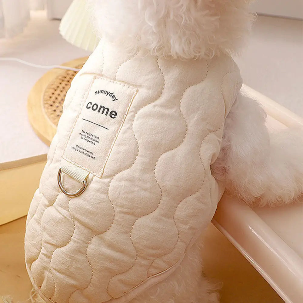 犬 服 暖かい ベスト ハーネス ウェアハーネス 裏ボア 中綿 キルティング 無地 あったか 防寒 犬服 ドッグウェア 秋 冬 洋服 ペット服 可愛い おしゃれ アウター 抜け毛防止 お散歩服 犬洋服 小型犬 中型犬 ベージュ / S