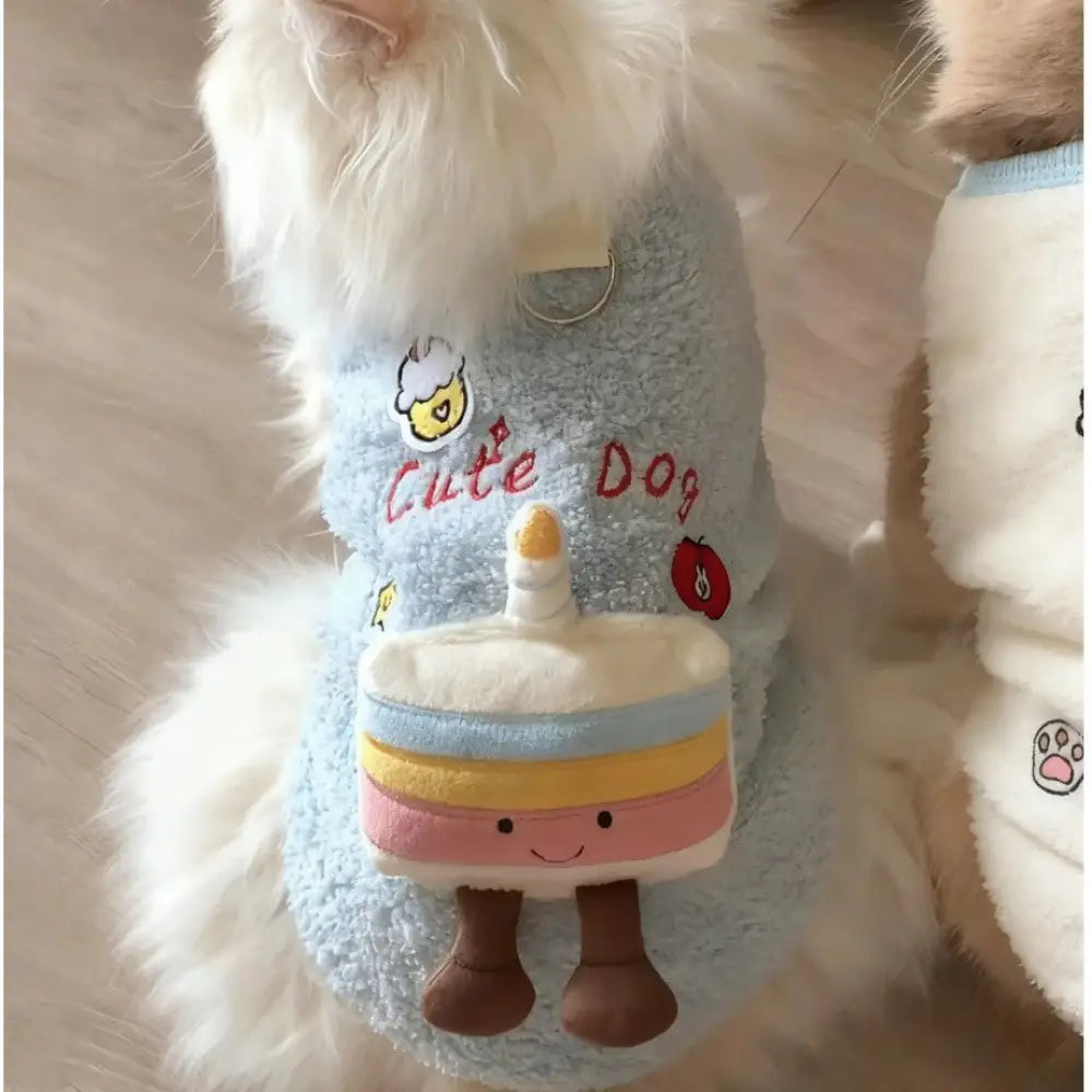 犬服 秋冬 フリース かわいい ケーキキャラクター フリースジャケット テディベア ネコ 小型犬 ペット服 ID3331 ブルー / S