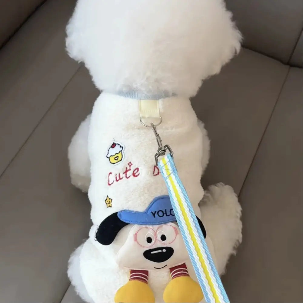 犬服 秋冬 フリース かわいい ケーキキャラクター フリースジャケット テディベア ネコ 小型犬 ペット服 ID3331 ホワイト / S